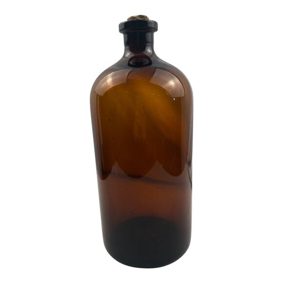 Vintage/ Antique Amber Glass Apothecary Bottle Cork Stopper, Pharmacy, Large 13” - Picture 11 of 12